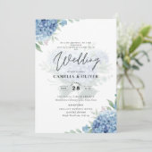 Faire-part de mariage avec photo de l'hortensia bl (Debout devant)