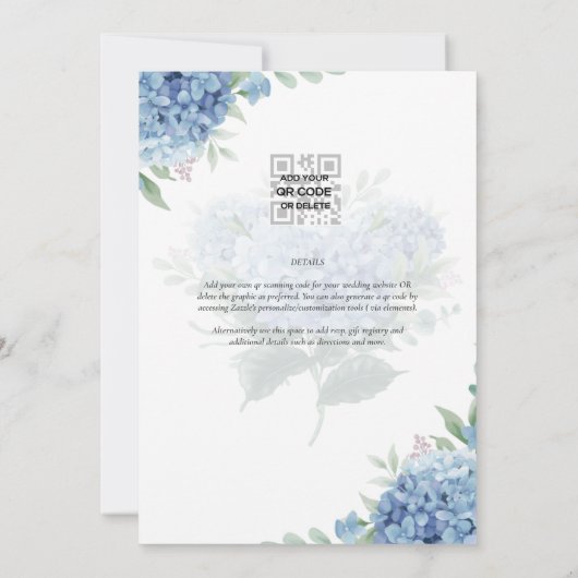 Faire-part de mariage avec photo de l'hortensia bl (Dos)