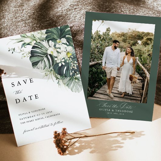 Faire-part de mariage avec photo de Monstera vert 