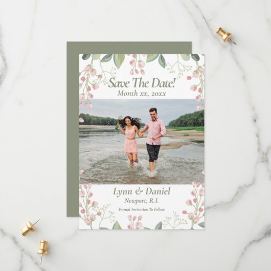 Faire-part de mariage avec photo de save the date (Devant/Arrière en situation)