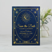 Faire-part de mariage avec photo de tarot Bleu Cél (Debout devant)