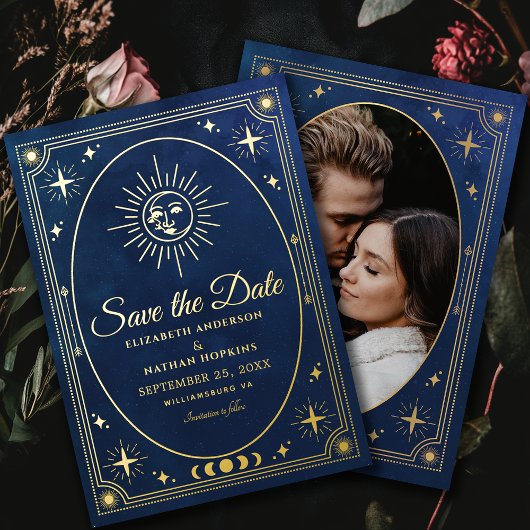 Faire-part de mariage avec photo de tarot Bleu Cél