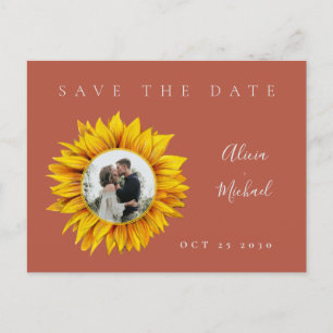 Faire-part de mariage avec photo de tournesol rust
