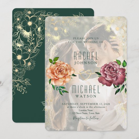 Faire-part de mariage avec photo élégante vintage (Devant / Derrière)