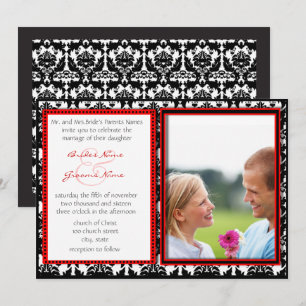 Faire-part de mariage avec photo en damassé noir e