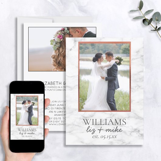 Faire-part de mariage avec photo en marbre de cuiv