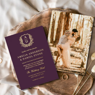 Faire-part de mariage avec photo et blason feuillu