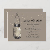 Faire-part de mariage avec pot Mason et lucioles (Devant / Derrière)