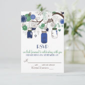 Faire-part de mariage avec pots Mason bleus et ver (Debout devant)