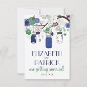 Faire-part de mariage avec pots Mason bleus et ver (Dos)