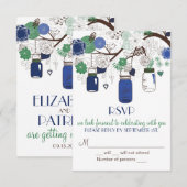 Faire-part de mariage avec pots Mason bleus et ver (Devant / Derrière)