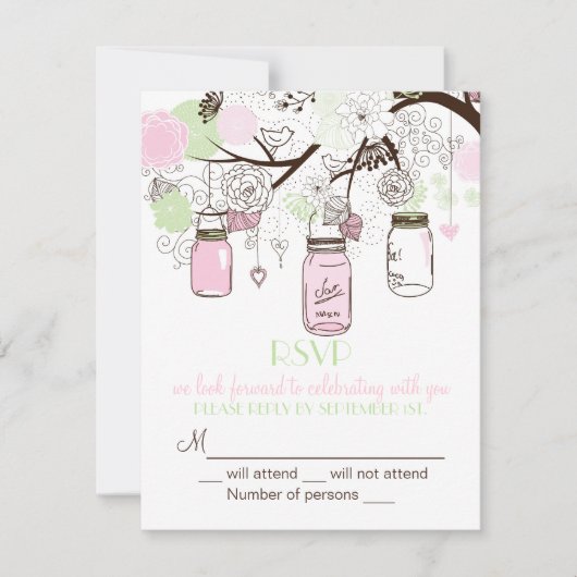 Faire-part de mariage avec pots Mason verts menthe (Devant)