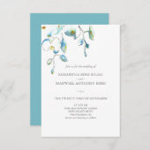 Faire-part de mariage avec QR Code Blue Flowers (Devant / Derrière)