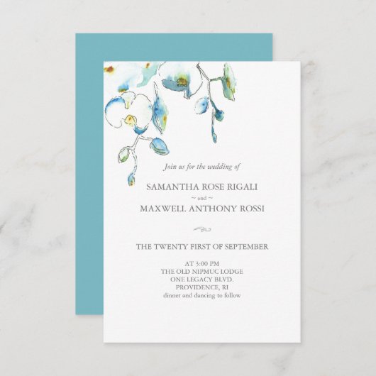 Faire-part de mariage avec QR Code Blue Flowers (Devant / Derrière)