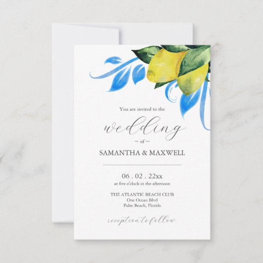 Faire-part de mariage avec QR Code citron botaniqu (Devant)