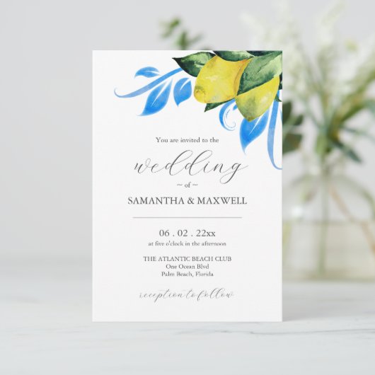 Faire-part de mariage avec QR Code citron botaniqu (Debout devant)