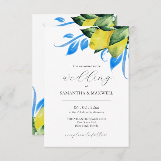 Faire-part de mariage avec QR Code citron botaniqu (Devant / Derrière)