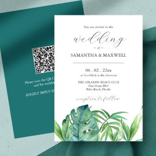 Faire-part de mariage avec QR Code Feuilles tropic
