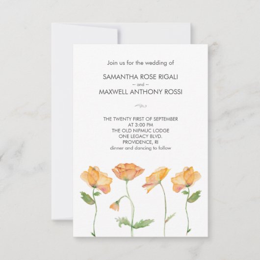 Faire-part de mariage avec QR Code Orange Fleurs (Devant)