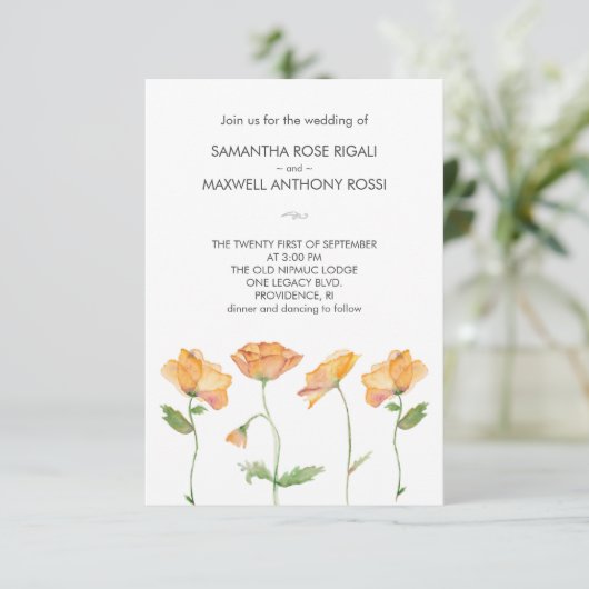 Faire-part de mariage avec QR Code Orange Fleurs (Debout devant)