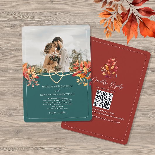 Faire-part de mariage avec QR Code photo d'automne