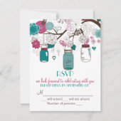 Faire-part de mariage avec réponse Sangria & Teal (Devant)