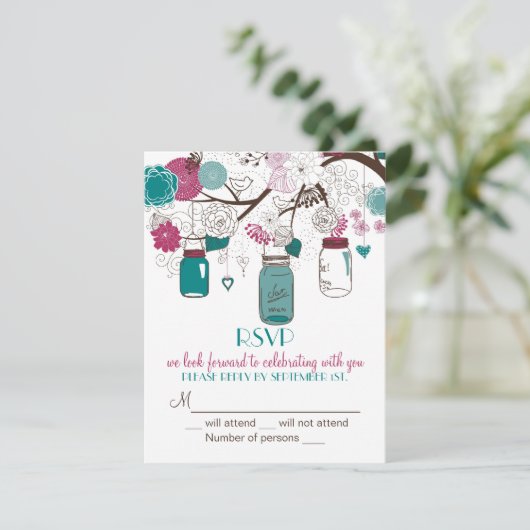 Faire-part de mariage avec réponse Sangria & Teal (Debout devant)