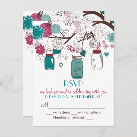 Faire-part de mariage avec réponse Sangria & Teal (Devant / Derrière)