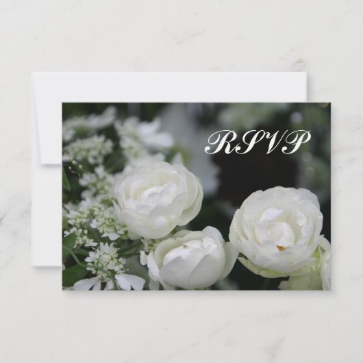 Faire-part de mariage avec roses blanches et RSVP (Devant)