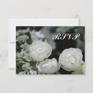 Faire-part de mariage avec roses blanches et RSVP