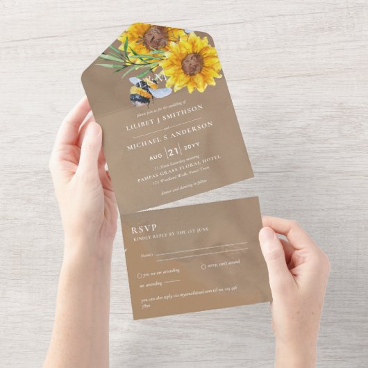 Faire-part de mariage avec RSVP Tournesols rustiqu (Déchirure)
