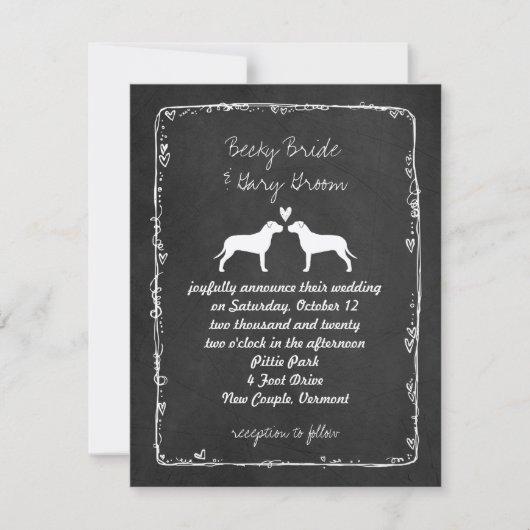 Faire-part de mariage avec silhouettes de Pit Bull (Devant)
