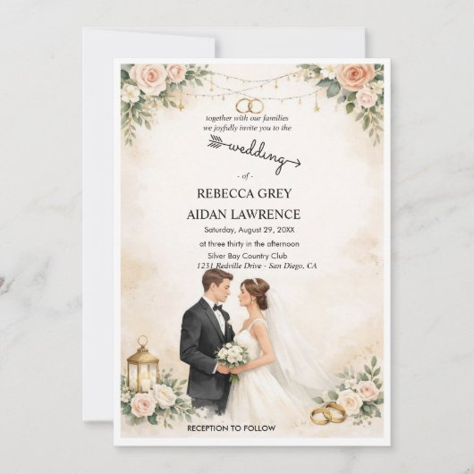 Faire-part de mariage avec superposition simple no (Devant)