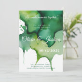Faire-part de mariage avec tache d'aquarelle verte (Debout devant)