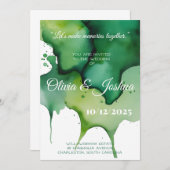 Faire-part de mariage avec tache d'aquarelle verte (Devant / Derrière)