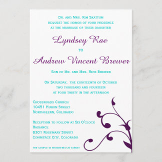 Faire-part de mariage avec Turquoise et Violet