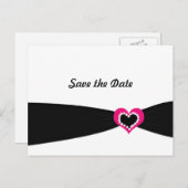 Faire-part de mariage avec un cœur rose et un ruba (Devant / Derrière)