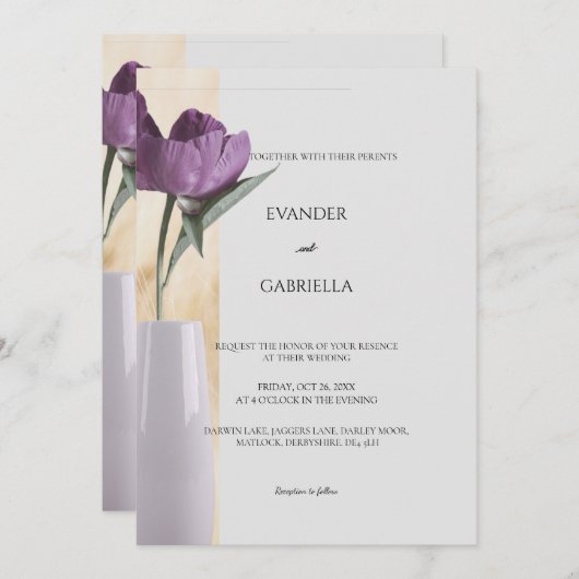 faire-part de mariage avec vase à fleurs (Devant / Derrière)