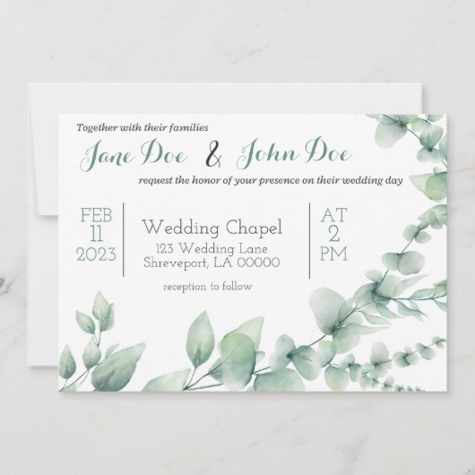 Faire-part de mariage avec verdure (Devant)