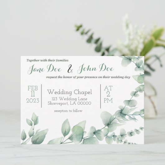 Faire-part de mariage avec verdure (Debout devant)