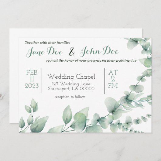 Faire-part de mariage avec verdure (Devant / Derrière)