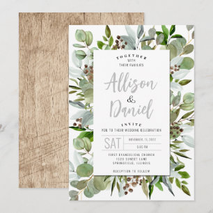 Faire-part de mariage avec verdure moderne Eucalyp