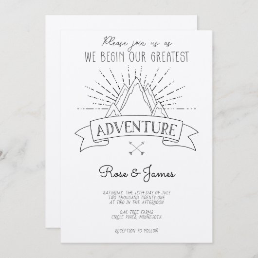 Faire-part de mariage aventure Montagnes (Devant / Derrière)