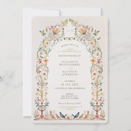 Faire-part de mariage aviaire victorien enchanté (Devant)