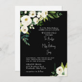 Faire-part de mariage B/W élégant à la florale bla (Devant / Derrière)