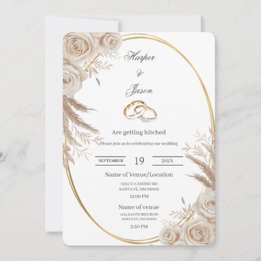 Faire-part de mariage bague ovale Boho (Devant)