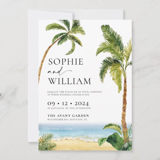 Faire-part de mariage balnéaire tropicale (Devant)