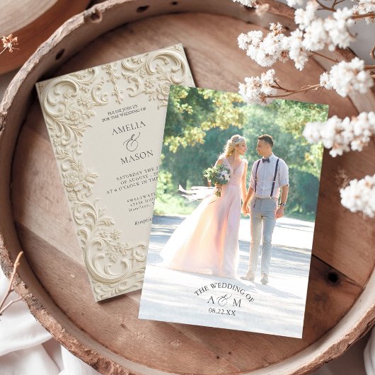 Faire-part de mariage baroque avec monogramme et p