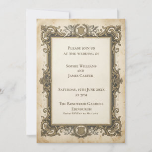 Faire-part de mariage baroque en or vintage