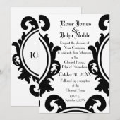 Faire-part de mariage baroque noir (blanc) (Devant / Derrière)